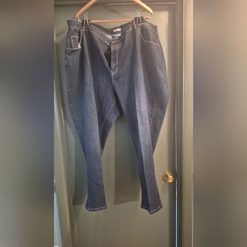 Catherines Right Fit Curvy Blue Jeans with Elastic Waist Band, Size 30W